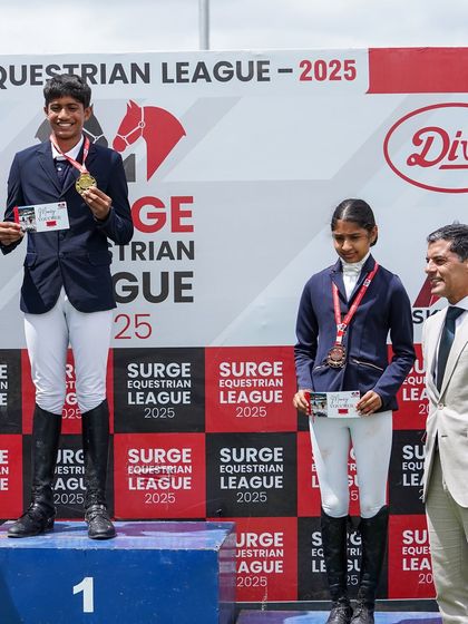 A double win for my rider Eshaan at the Surge Show. His gold medal performance in the dressage competition is a testament to his talent and the quality of his training.