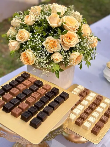 Sweet treats like these custom chocolates are a delightful detail for guests to enjoy at a Mehendi or any pre-wedding event.