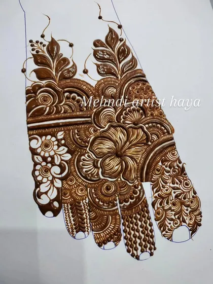 This practice design for the foot combines large hibiscus flowers with smaller floral details and varied finger patterns.