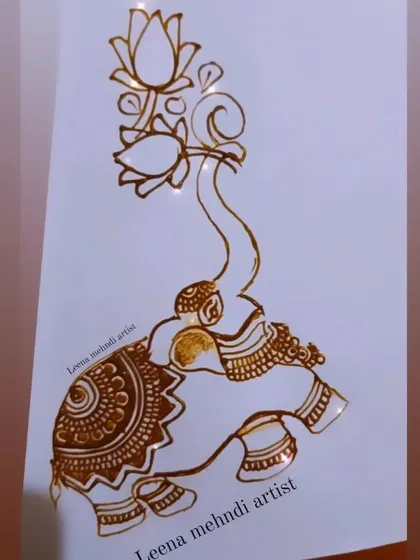 The initial outline for the elephant and lotus design. A clean outline is the foundation for a beautiful and detailed final piece.