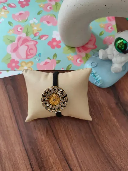 My collection of decorative elastic hair bands. Each one features a unique handmade centerpiece, including gotapatti, Kundan work, zardozi, and bead embroidery.