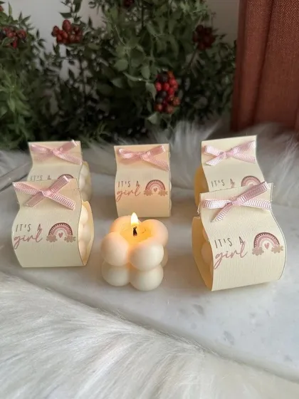 Another look at our 'It's a Girl' bubble candle favors. They are an adorable and affordable way to announce your happy news.