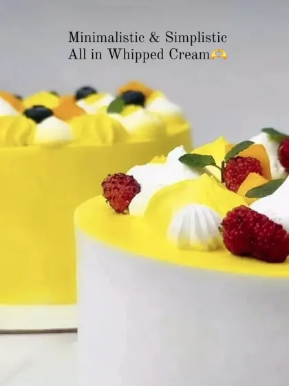 A showcase of my minimalist mango cakes, topped with fresh mangoes and other berries.