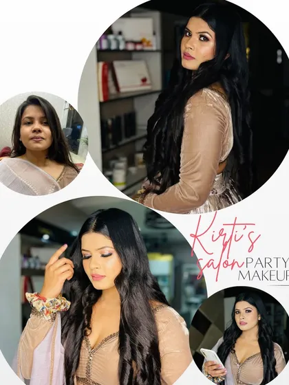 A before and after collage of the client with the long waves. It shows how I can transform everyday hair and makeup into a glamorous, party-ready look.