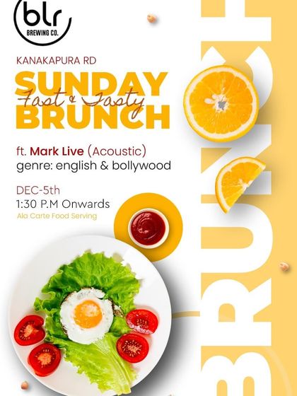 Join us for our Sunday Brunch, a weekly event featuring delicious food and live music. This poster highlights our acoustic sessions, perfect for a lazy Sunday afternoon.