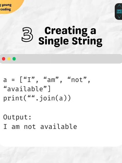 Learn how to create a single string from a list of words using the join method. This is an efficient way to combine elements into a cohesive text block.