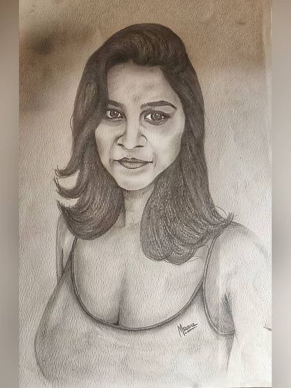 A full-torso pencil portrait. This format allows for more detail in the posture and clothing, adding another layer to the subject's story.