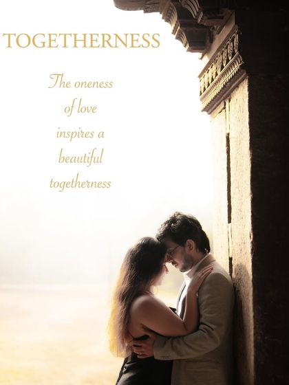 A fine-art pre-wedding portrait with a soft, bright light creating a halo effect around the couple. This style emphasizes emotion and togetherness, creating a poetic and artistic image.