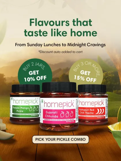 From Sunday lunches to midnight cravings, we have flavours that taste like home. Mix and match your favourite pickles and get 10% off on two jars or 15% off on three or more.