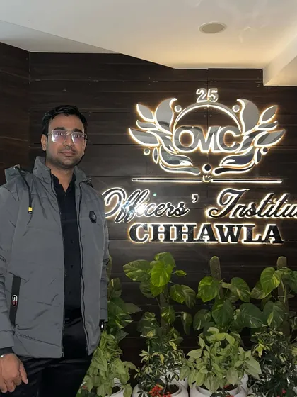 Posing next to the Officers' Institute sign in Chhawla. It was an honor to perform here.