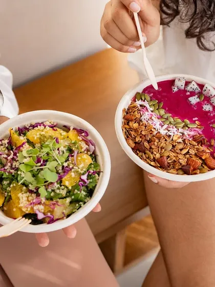Eating well is better together. Our menu features a wide variety of options, from hearty grain salads to vibrant smoothie bowls, so there's always something nourishing and delicious for everyone.