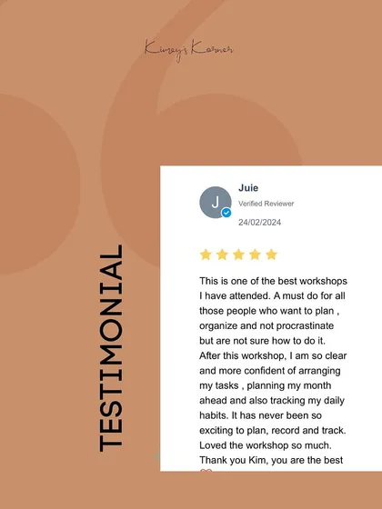 A testimonial from my time management workshop. It's so rewarding to hear how these techniques make planning and organizing feel exciting instead of overwhelming.