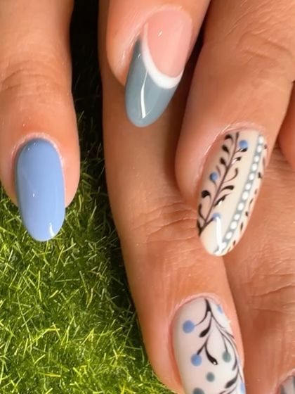 Tiny, hand-painted motifs make this set so special. I loved creating the delicate floral branches and striped patterns for this unique and charming look.