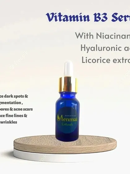 For marks and scars left behind by acne, I recommend my Vitamin B3 Serum. It's a water-based formula with Niacinamide and Hyaluronic Acid to help reduce dark spots, shrink pores, and improve overall skin texture.