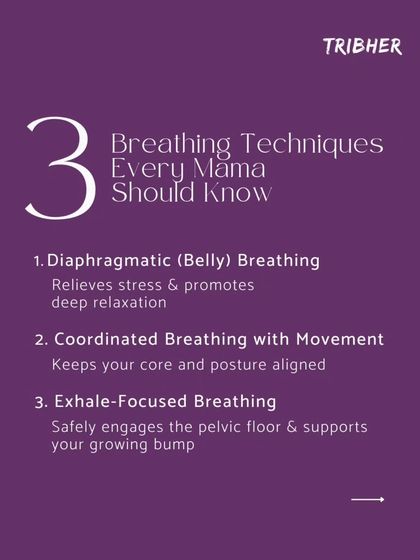 Here are three breathing techniques every mom should know: Diaphragmatic (Belly) Breathing for relaxation, Coordinated Breathing for alignment, and Exhale-Focused Breathing for pelvic floor support.
