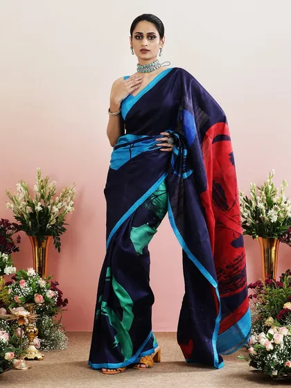 The combination of deep blue, bright red, and green creates a striking and memorable color palette.