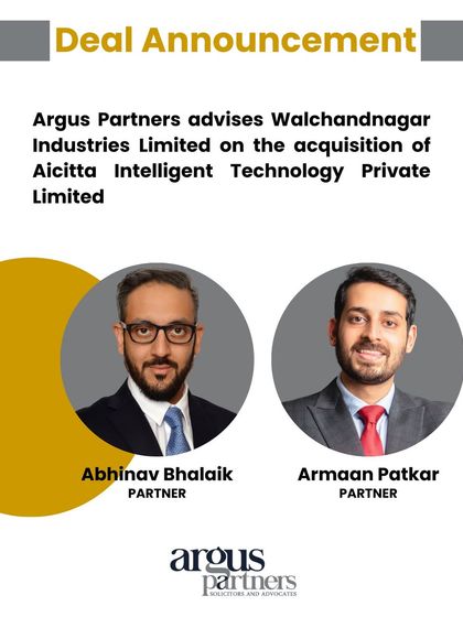 We advised Walchandnagar Industries Limited (WIL) on its multi-tranche acquisition of a majority stake in Aicitta Intelligent Technology. This strategic investment expands WIL's defense business into the high-growth sector of unmanned systems and proprietary IP development.