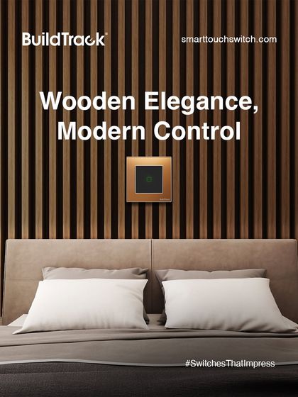 I love combining wooden elegance with modern control. This smart switch adds a touch of futuristic convenience to a bedroom with natural wood paneling, creating a serene and smart space.
