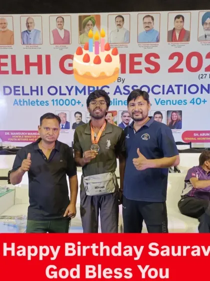 Celebrating Saurav's birthday at the Delhi Games 2025. We celebrate our students' achievements and their special days.