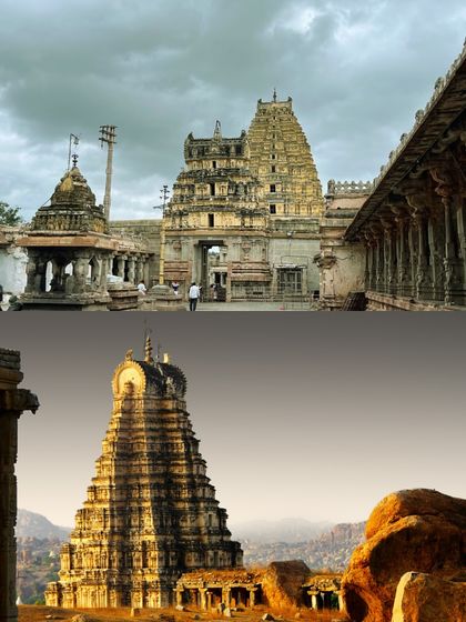 A then-and-now comparison of the Virupaksha Temple, showing its timeless beauty.