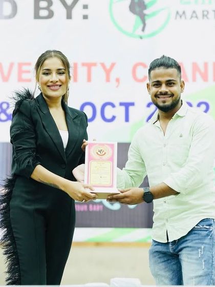 Receiving a national award from actress and singer Sara Gurpal. It's an honor to have our work recognized in such a forum.