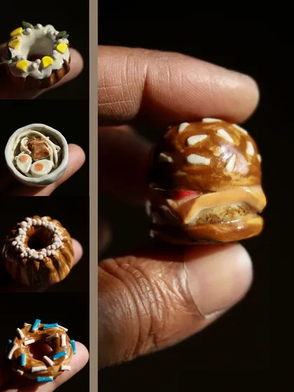 Pottery can also be pure, playful joy. Our miniature food workshops are a chance to indulge your creativity, sculpting tiny, delightful meals from clay, from burgers to doughnuts, each one a small, handcrafted memory.