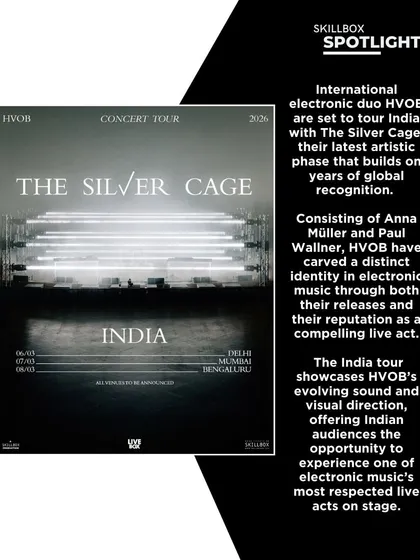 A spotlight graphic detailing the HVOB India tour, describing it as an evolution of their sound and visual direction.