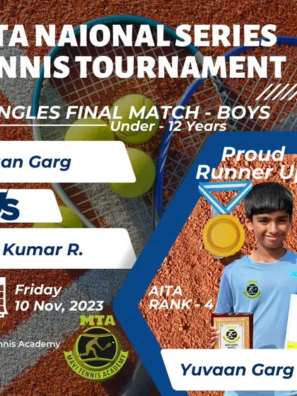 Our player Yuvaan Garg, who secured the Proud Runner-Up position in the AITA National Series U-12 Boys' Singles final.