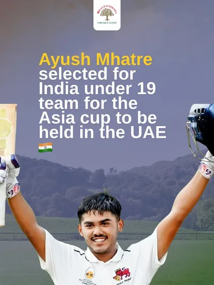 Announcing Ayush Mhatre's selection for the India U-19 team for the Asia Cup. It is a proud moment to see our players represent the country.