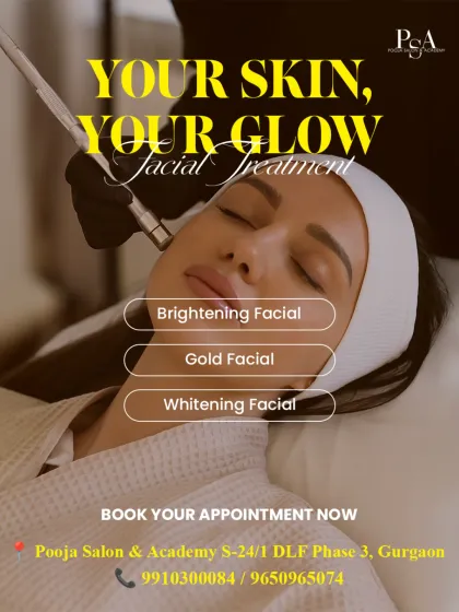 I offer a range of facial treatments to target different concerns. This graphic highlights some of my most popular services, including Brightening, Gold, and Whitening facials, so you can see the options available.