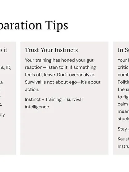 Carry essentials but keep it light. Trust your instincts; if something feels off, leave. Your training gives you a critical edge, but the smartest fighters know when not to fight.