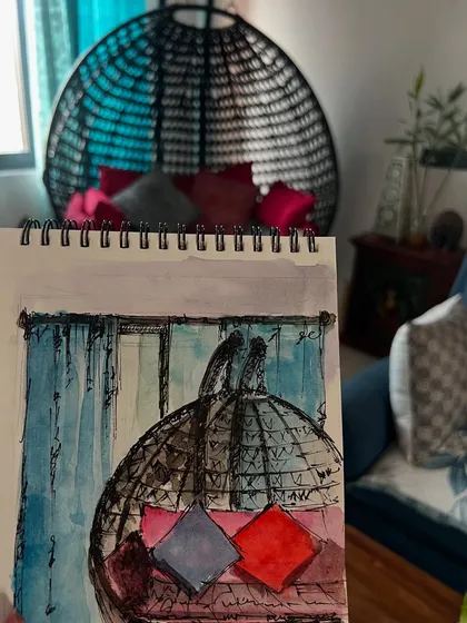 A quick sketch of a cozy corner in my drawing room, done for Day 5 of the Urban Sketchers week. I managed to do this right after returning home to Sonipat.