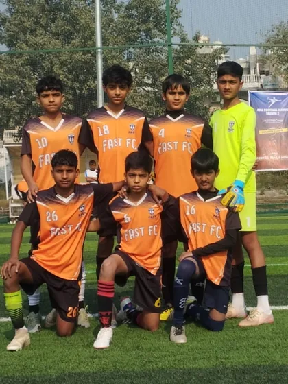 Our U13 squad posing for a photo before their Delhi Future Stars Youth League game.