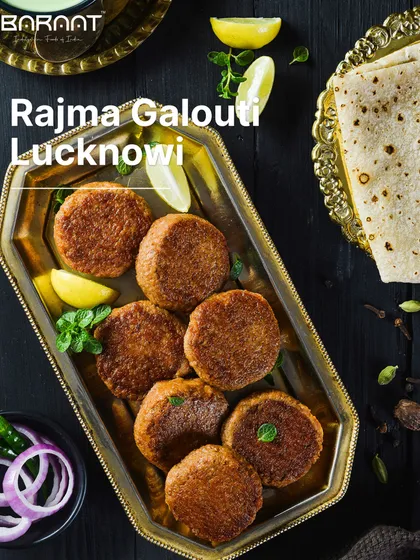 My Rajma Galouti Lucknowi is a vegetarian delight. These melt-in-your-mouth kidney bean patties are spiced to perfection and served on a platter.