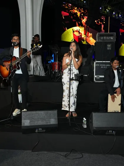 Our acoustic setup for an interactive performance with the team at Budweiser India (ABInBev). We can tailor our setup from a full electric band to a more intimate acoustic arrangement to fit the event's atmosphere.