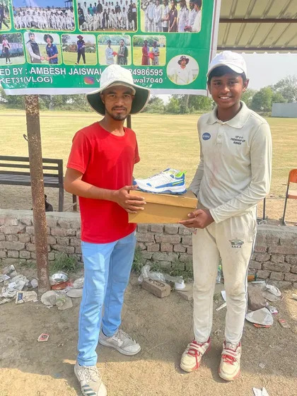 Our best bowler Piyush Kumar receiving his award. His disciplined bowling was key to our success.
