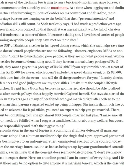 Open Magazine explored how my personalized marriage bureau thrives in the age of online matrimony. The article details my high-touch service, including identity checks and lifestyle matching, which sets me apart from digital platforms.
