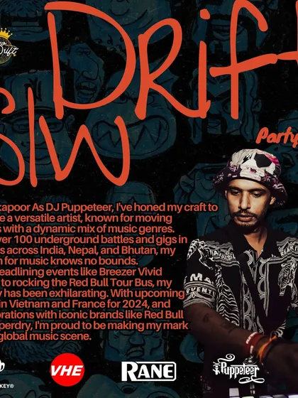 The poster for Slw Drift Party #01. This event was a milestone, bringing my vision of a multi-genre, high-vibe party to life with the help of the community and other talented artists like DJ Johney.