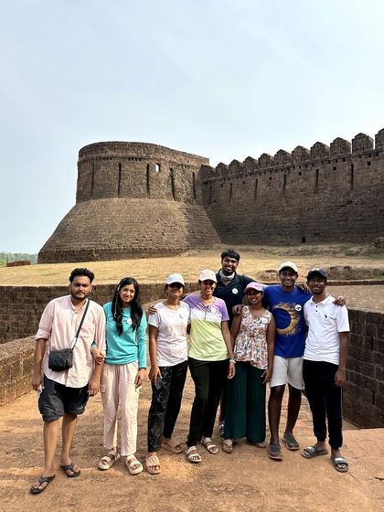 Our group at the historic Mirjan Fort, a key stop on our coastal tour.