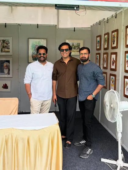 With friends and fellow artists at my stall during the Jaipur Kala Mela. These events are a great opportunity to connect and share our passion for art.
