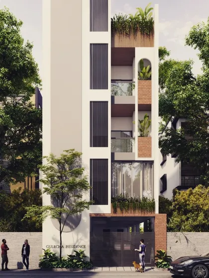 We designed the Culeora Residence to maximize living space on a compact urban plot in South Bangalore. This concept demonstrates our approach to vertical living, incorporating green balconies and terraces to create a private oasis in the city.