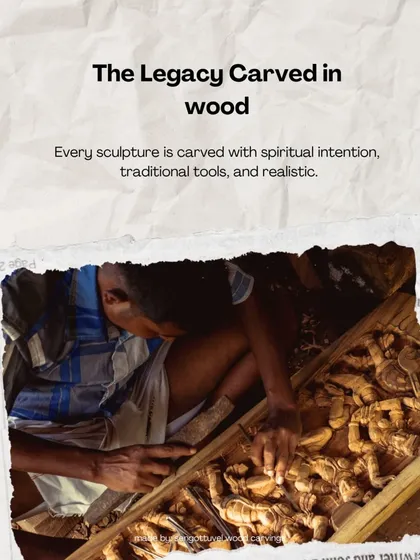 The legacy is carved in wood. Every sculpture we create is imbued with spiritual intention, shaped with traditional tools, and finished with the realistic detail that our craft is known for.