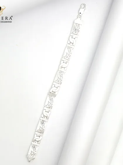 A men's silver bracelet with unique, stylized links. This piece is perfect for making the wrist a center of attention.
