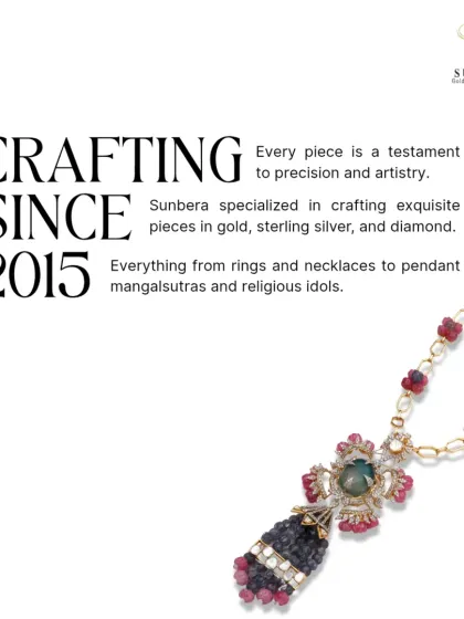 Since 2015, we have been crafting exquisite pieces in gold, sterling silver, and diamond. This image highlights our legacy of precision and artistry, showcasing a traditional necklace as an example of the detailed work we produce.