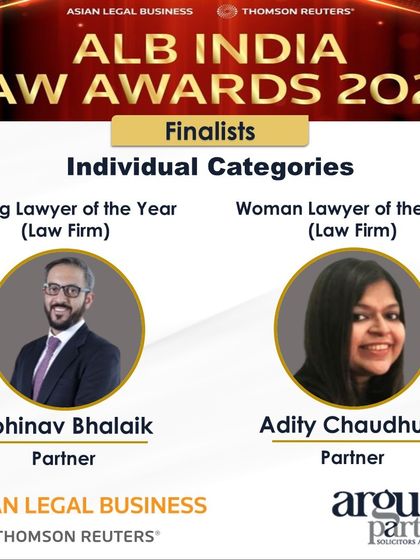 Our partners were shortlisted for Young Lawyer of the Year and Woman Lawyer of the Year at the ALB India Law Awards 2024.