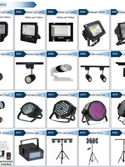 I provide a wide variety of lighting solutions to set the right mood. You can rent everything from basic metal LED floodlights to dynamic par cans, strobe lights, and track lighting for stages, stalls, or decorative purposes.