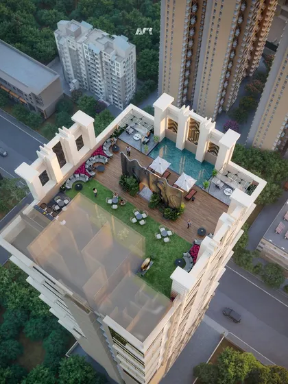 The rooftop amenity deck of Crescent Park 9. I designed this space to include a sky-level infinity pool and party lawn, offering residents a luxurious escape with panoramic city views.