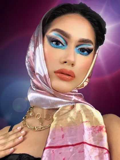 A powerful, glamorous shot of the vintage-inspired look, demonstrating confidence and style.