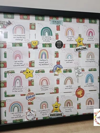 An affirmation quote frame with a rainbow theme, designed to spread positivity and encouragement.