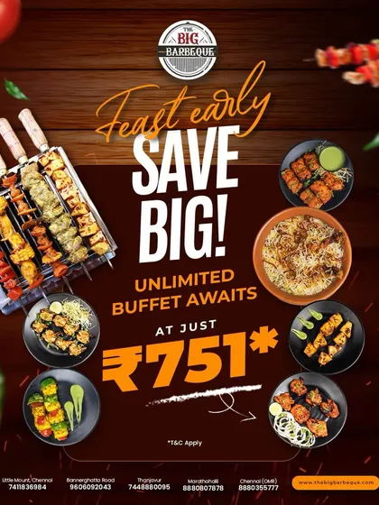 Feast early, save big. Our exquisite unlimited buffet awaits for just ₹751, where every bite is a celebration of flavor.